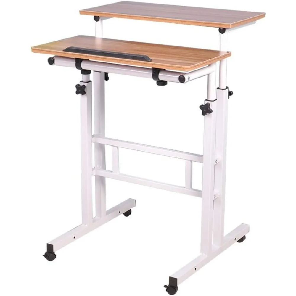 

Mobile Stand Up Desk, Height Adjustable Laptop Desk with Wheels Rolling Workstation Stand Up Table Rolling Presentation Cart