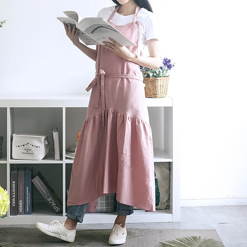 Cotton and hemp fish tail super beauty apron lengthened slim flowing flower shop nail shop overalls