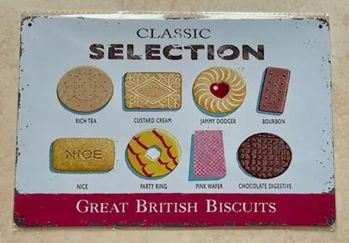 CLASSIC SELECTION GREAT BRITISH BISCUITS METAL SIGN MAN CAVE TEA CAFE 20 x 30cm