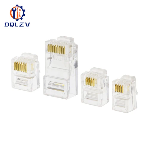 Imagen 1 del producto Conector RJ11 4P4C 6P4C 6P6C 8P8C, conector de Cable de teléfono de cabeza Modular chapado en oro, conectores de teléfono de red de engarce, enchufes de cristal