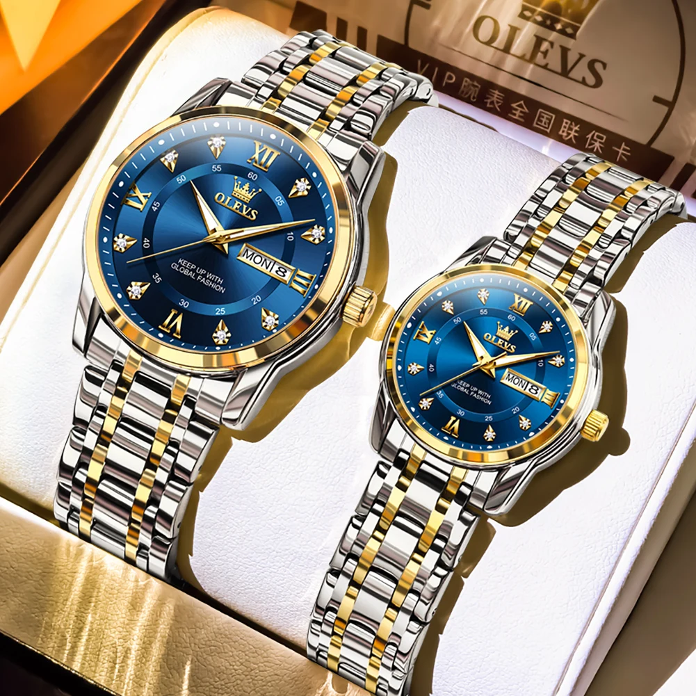 BINBOND Couple Watches 7169 2pcs Luxury Fashion Original Quartz Watch for Lover Dual Calendar Double Scale Waterproof Luminous