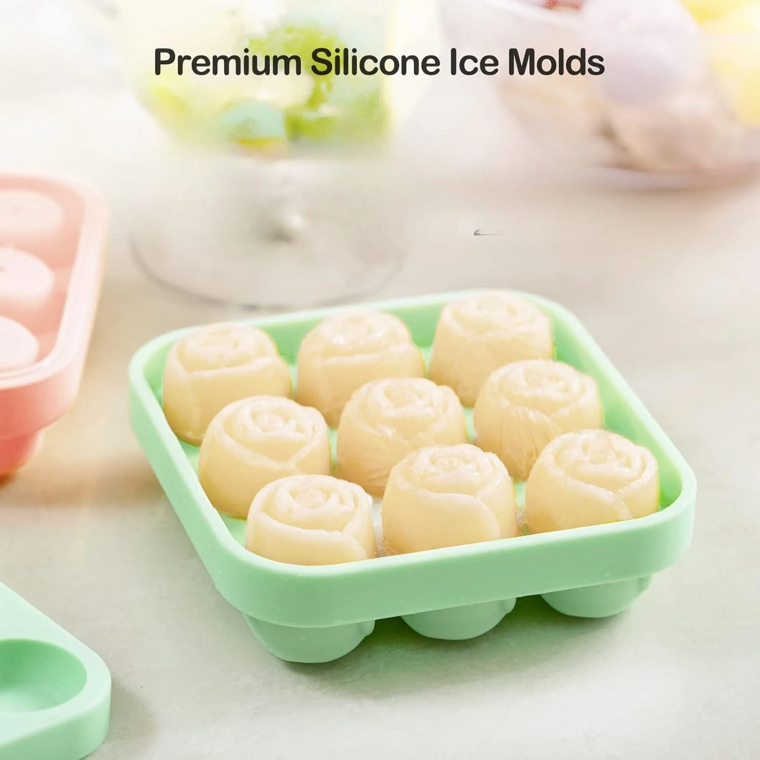 Set of 2 Rose-Shaped Cube of Ice Trays, Ice Molds for Summer, Silicone Ice Trays for Making Rose-Shaped Ice, Large Sphere Ice Mo