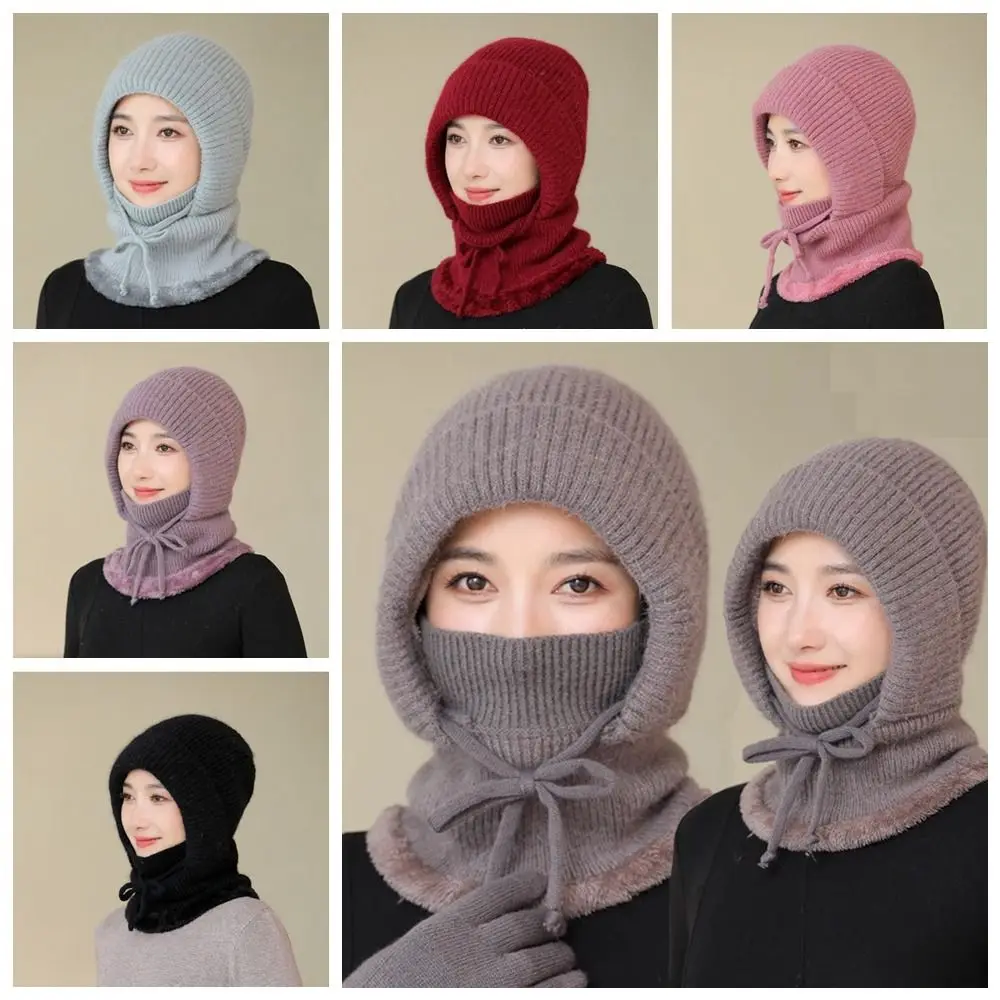 

Autumn Ear Protection Knitted Balaclava Hat Windproof Thickened Hooded Cap Soft Neck Warmer Winter Beanies Hat For Mom