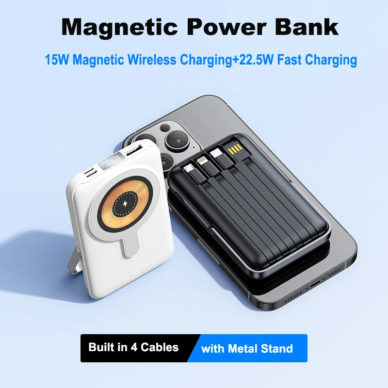 

For Magsafe Power Bank 20000mAh Magnetic Wireless 22.5W Fast Charger Powerbank with Cable Stand For iPhone 17 16 Samsung Xiaomi