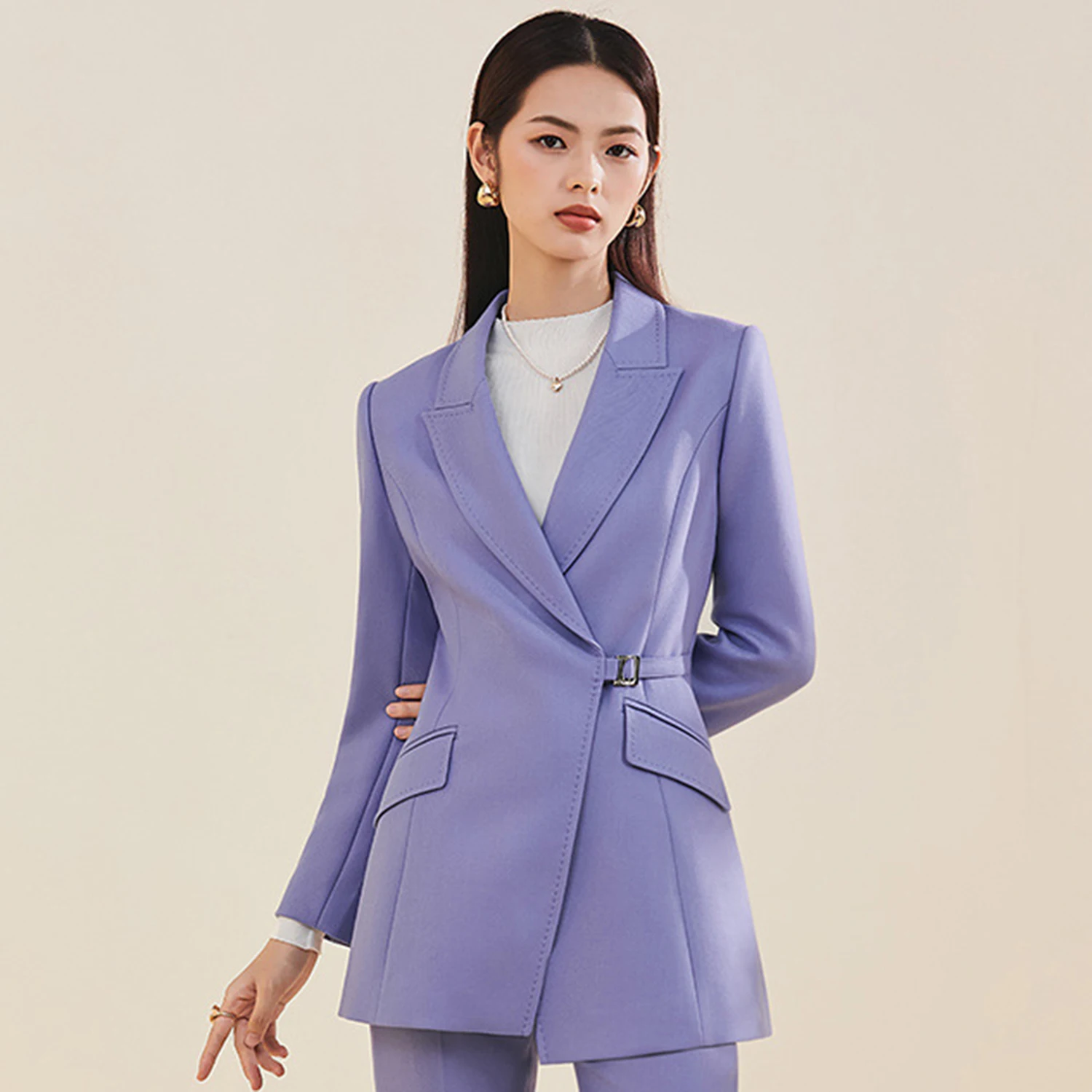 

Allingentle Women's Suit Slim Fit Business Pantsuit 2 Piece Suit 2-Button Blazer Wide-Leg Pants for Casual Office Customize