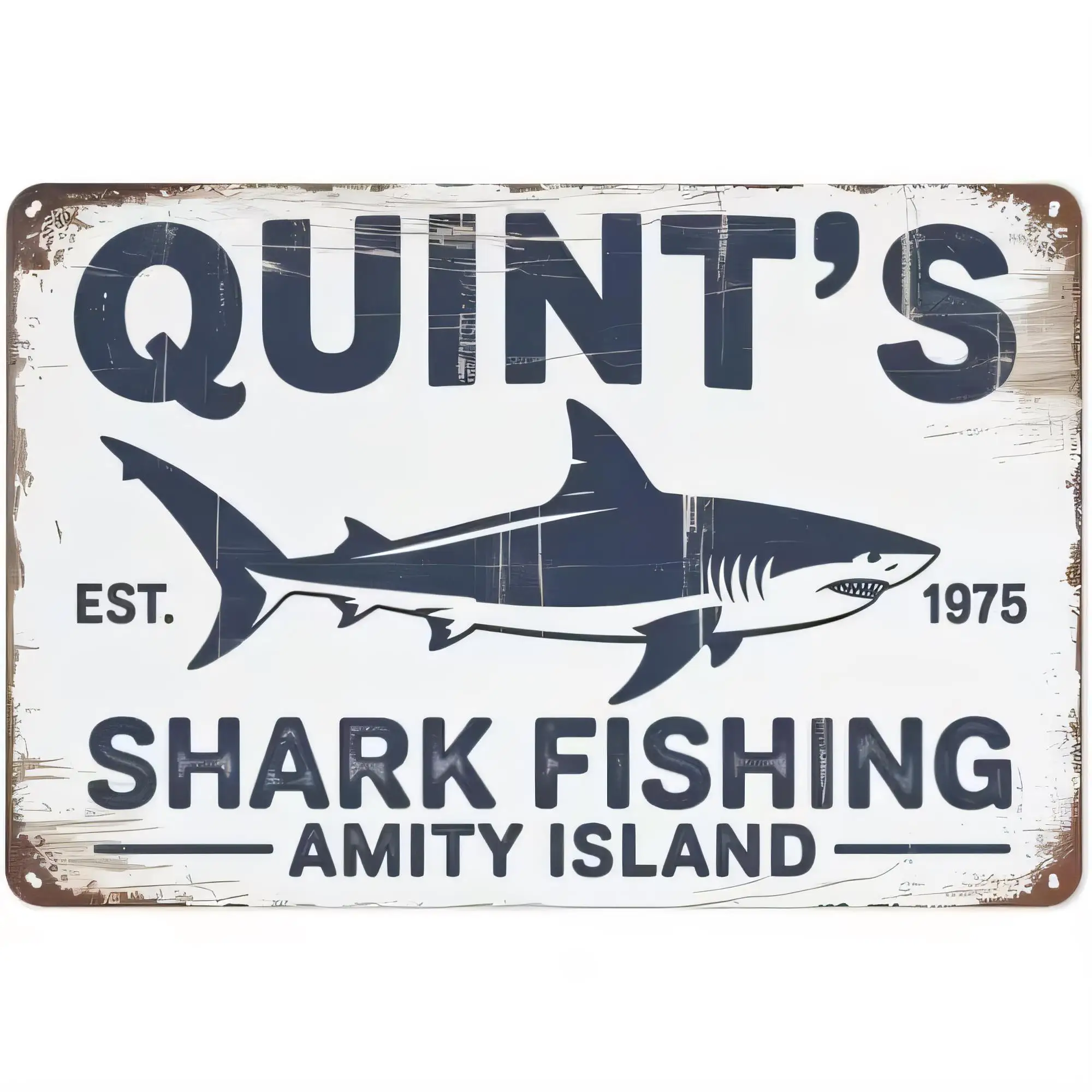 Tin Sign, Shark Fishing Amity Island Vintage Metal Wall Decor, Nautical Beach Retro Poster for Bar Pub Home Garage, Rustic Distr