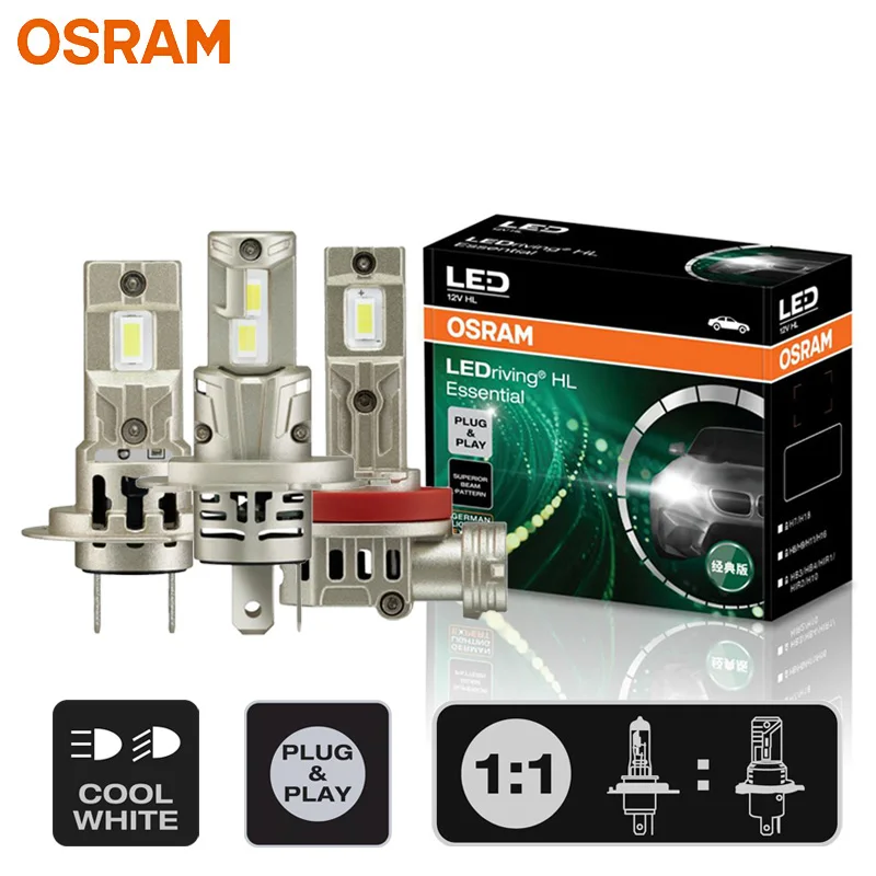 Lâmpada LED OSRAM H4 H7 H11 Essencial para Farol Automotivo, Tamanho Mini 1:1, CANBUS com Ventilador, H8 H9 H10 H16 H18 H19 HB3 HB4 HIR1 HIR2, Luz de Neblina DRL