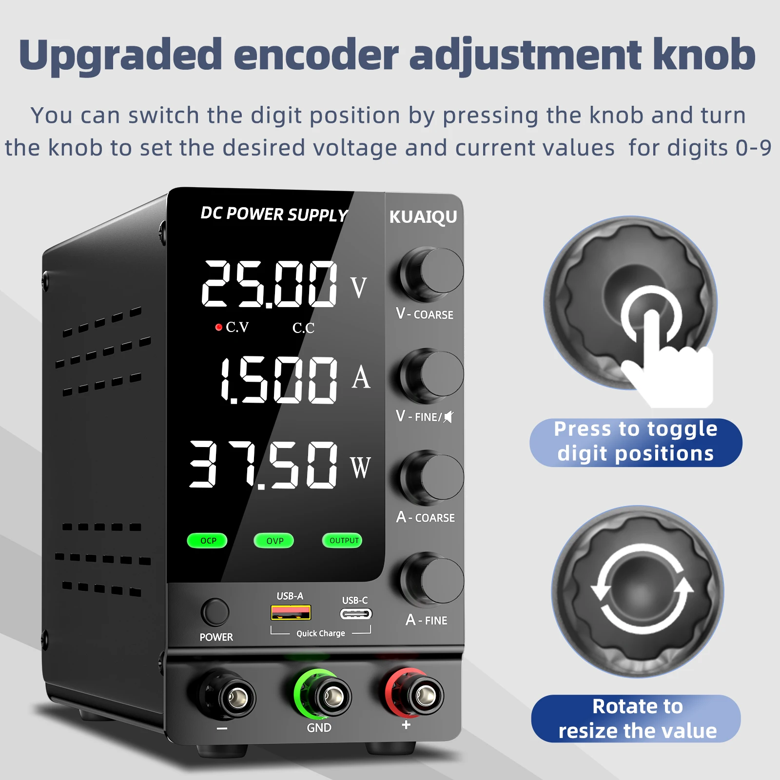 KUAIQU Variable Power Source Switching DC Power Supply 30V 10A Bench Power Supply Optional OCP OVP Function,32V 6A,60V 120V 3A