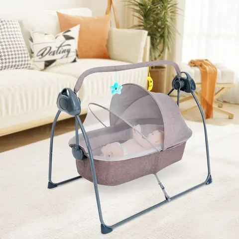 Berceau à bascule automatique pour bébé, lit pivotant, panier de couchage électrique à 5 vitesses, pliable avec musique et moustiquaire, moustiquaire de chevet pour bébé