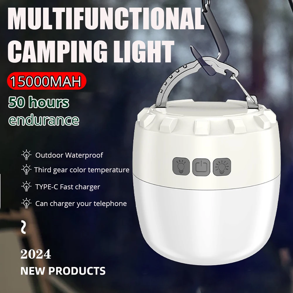 15000mah 2000W Camping Light USB C Rechargeable 230 Hours With 3Colors Flashlight For Outdoor Tent Lamp Magnet Emergency Lantern