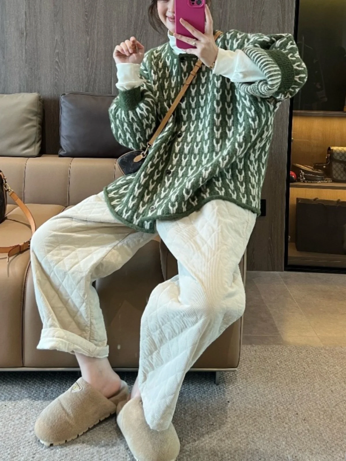 Laid-ba Oversized katoenen fluwelen lange broek Casual Veelzijdig Diamond id Katoenwortelbroek Woon-werkverkeer Sle Winter Thiened