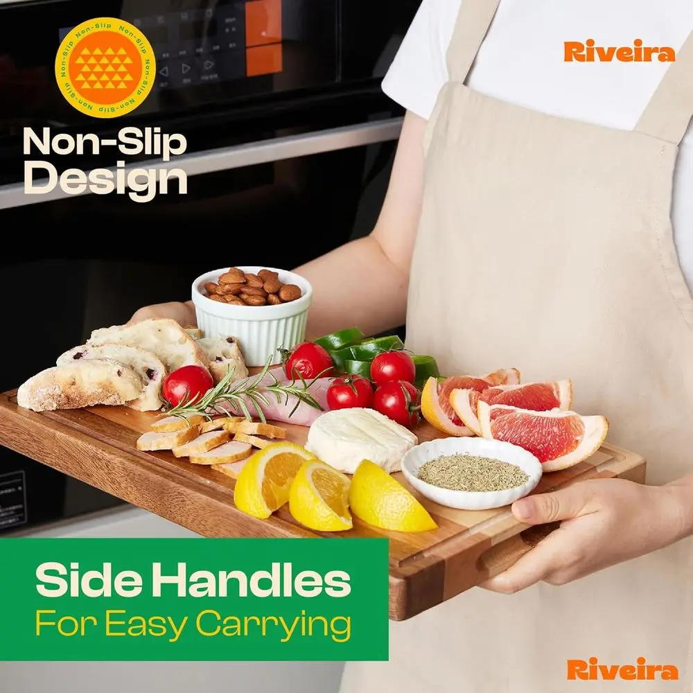 ชุดเขียงไม้ 2 ชิ้น - วอลนัท พรีเมียม เมเปิล และเชอร์รี่ - เขียงสำหรับครัวพร้อมร่องสำหรับน้ำ