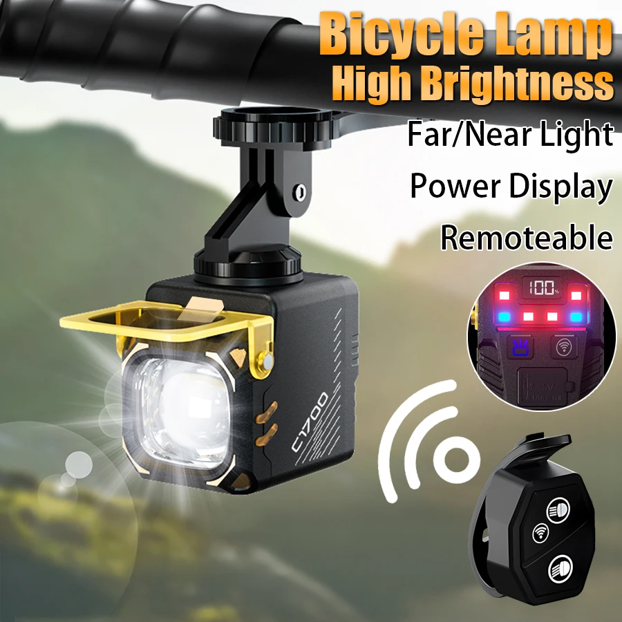 

C1700 Bicycle Light Ultra Bright Rechargeable Wireless Remote Control MTB Bike Front Lamp for Night Riding Cycling Accessories