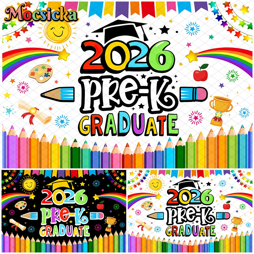 

Mocsicka 2026 Graduation Photography Background Class Color Painting Pencil Rainbow Pattern Decorations Photo Backdrop Wallpaper