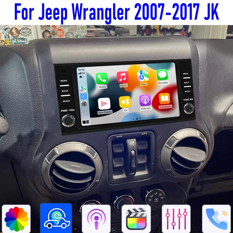 

GPS 7" For Jeep Wrangler 2007-2017 JK Carplay Android 15 Auto Car Stereo Radio Wireless Steering wheel control 4-64GB Navi WIFI