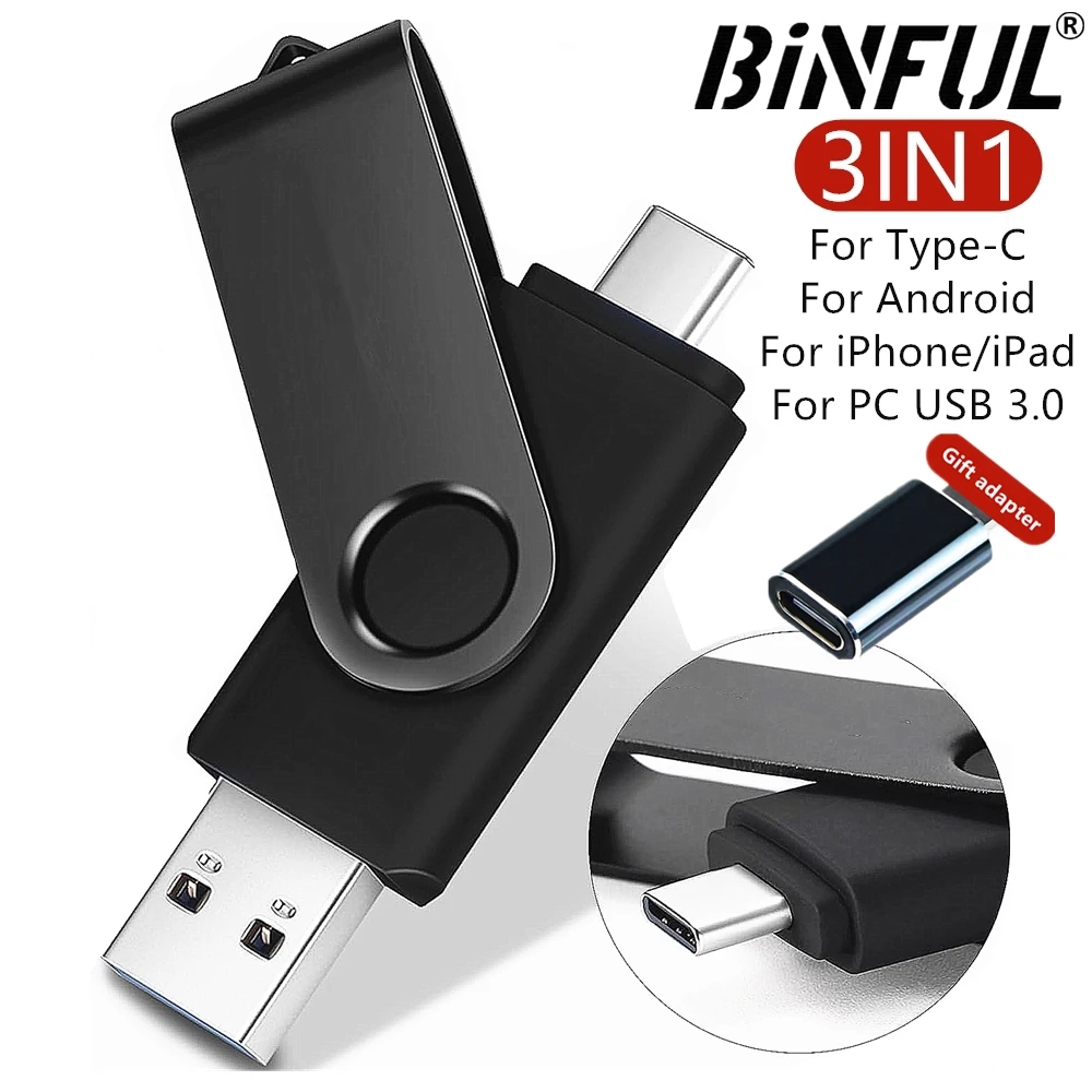 

USB 3.0 Type C Phone Flash Drive 2TB 1TB 512G 256G Pendrive for iPhone 5-17 Samsung Android No-APP Laptop Portable Storage Stick