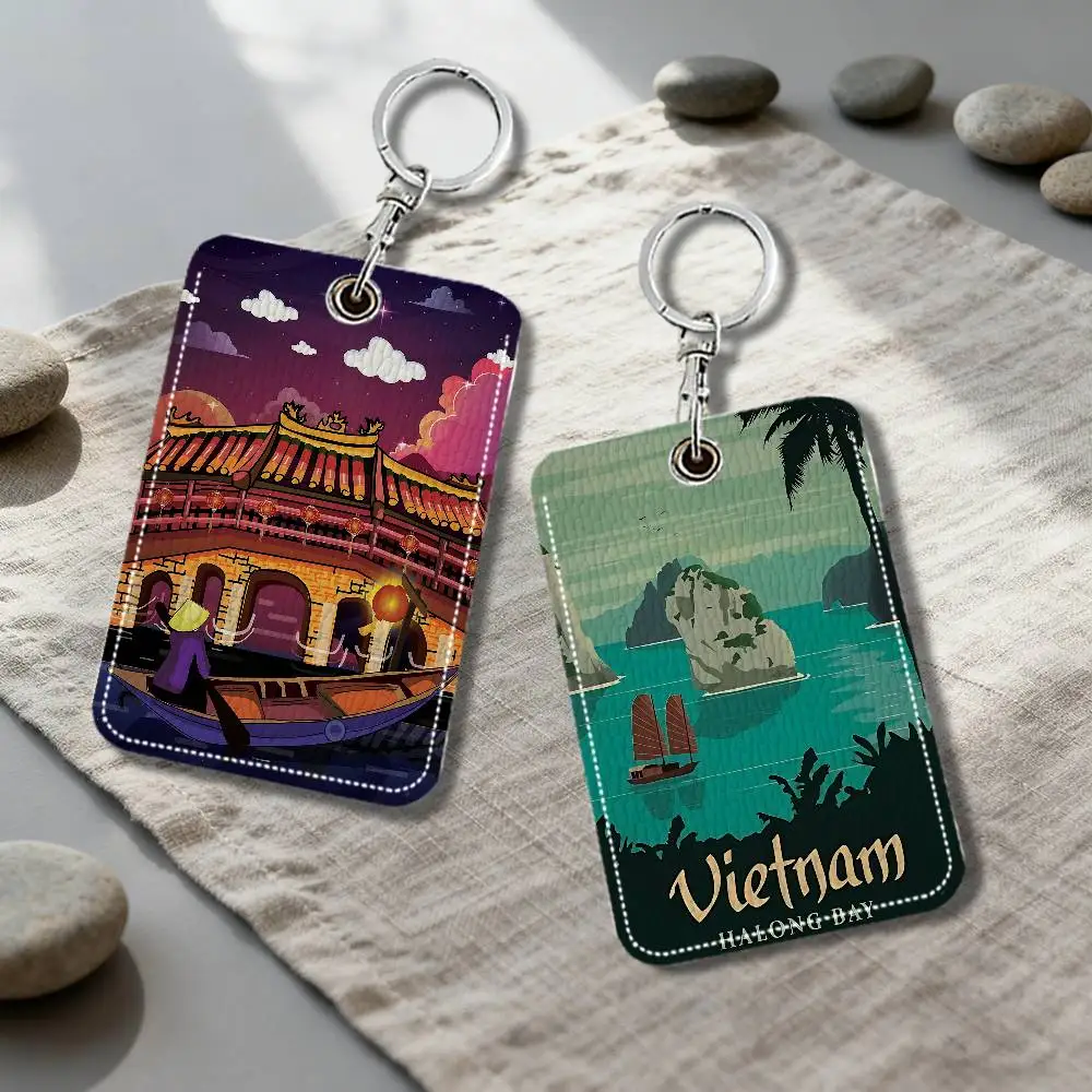 Vietnam Aesthetic Art Sign Rectangle Keychain Card Holder, Badge Credit Card Holder, Student ID Card Holder, Bus Cards Cover