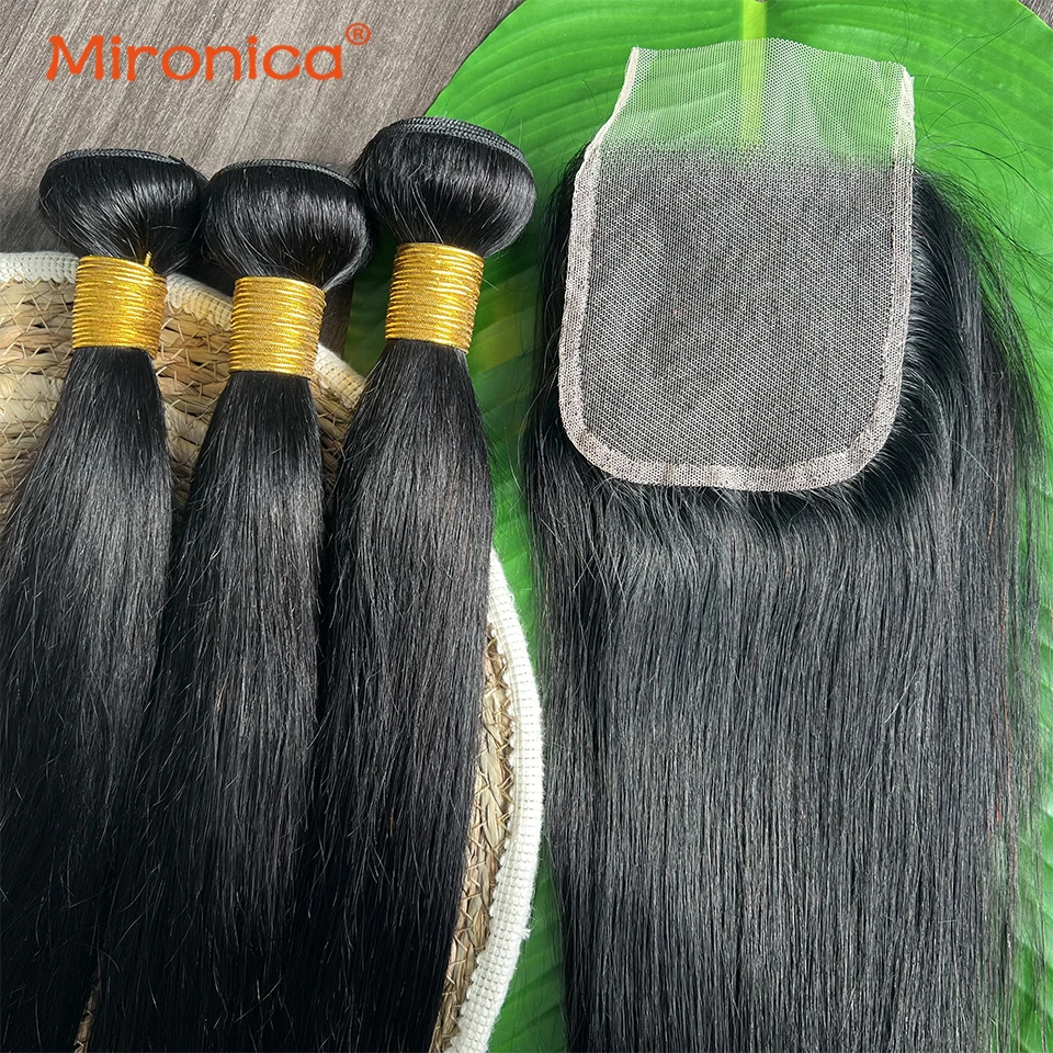 

100% натуральные человеческие волосы, прямые пряди 1B и заколка-заглушка 4x4, 13x4 HD с прозрачным кружевным фронтом, 3/4 пучка, 8-30 дюймов, 12A