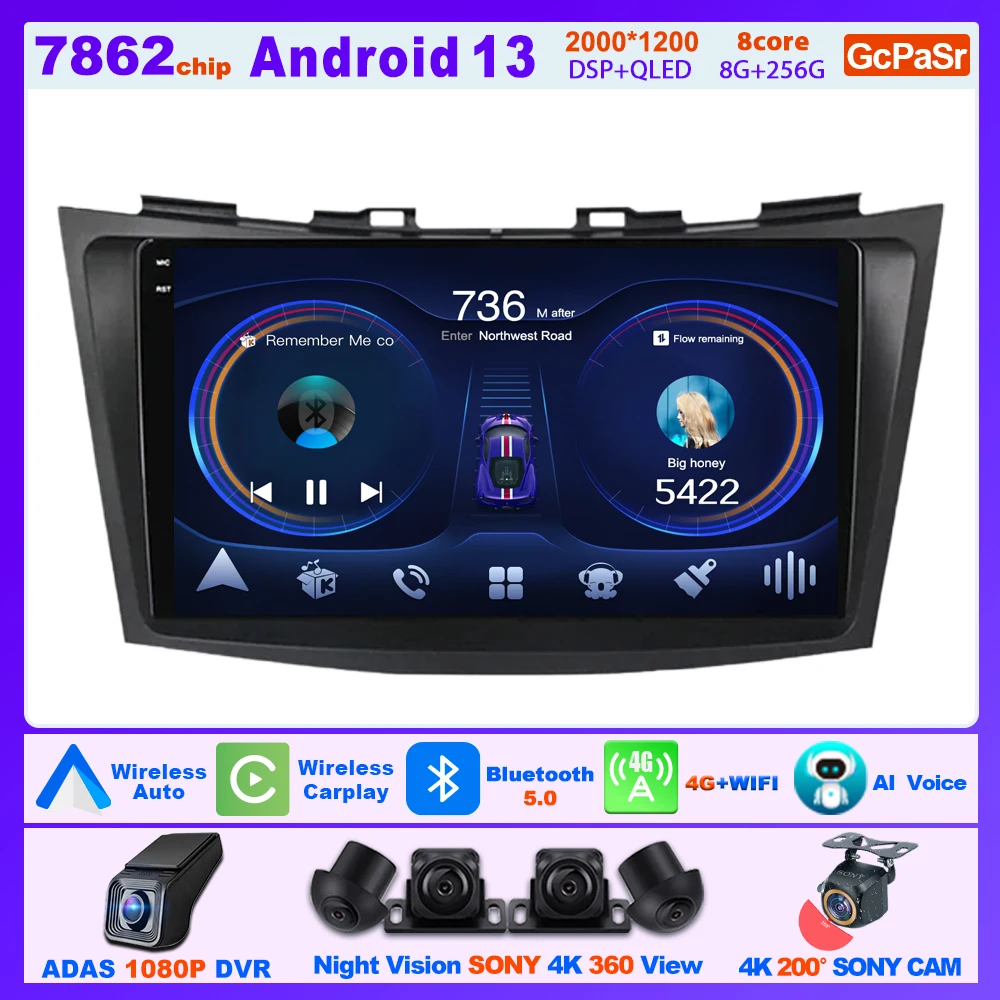 

9 Inch Android Carplay For SUZUKI SWIFT 4 2011-2015 Car Radio Multimedia Video Player GPS Navigation Bluetooth 5G Wifi Display