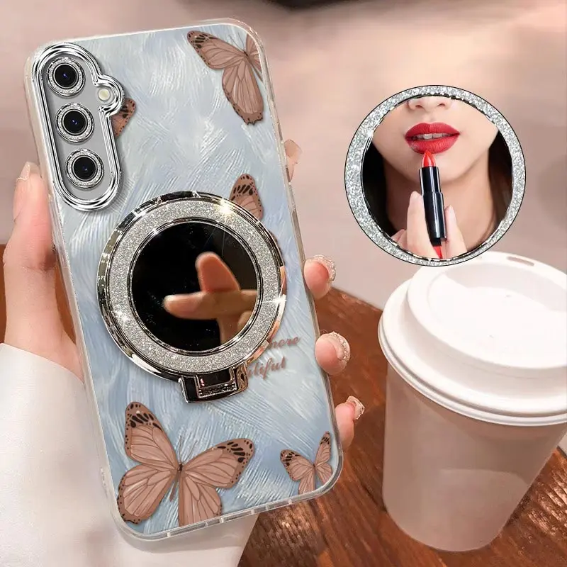 

S24 lively butterfly Bracelet Holder Phone Case For Samsung S24FE S25 S25Plus S23FE M15 M14 M55 M54 M53 M35 M34 M23 M02 Cover