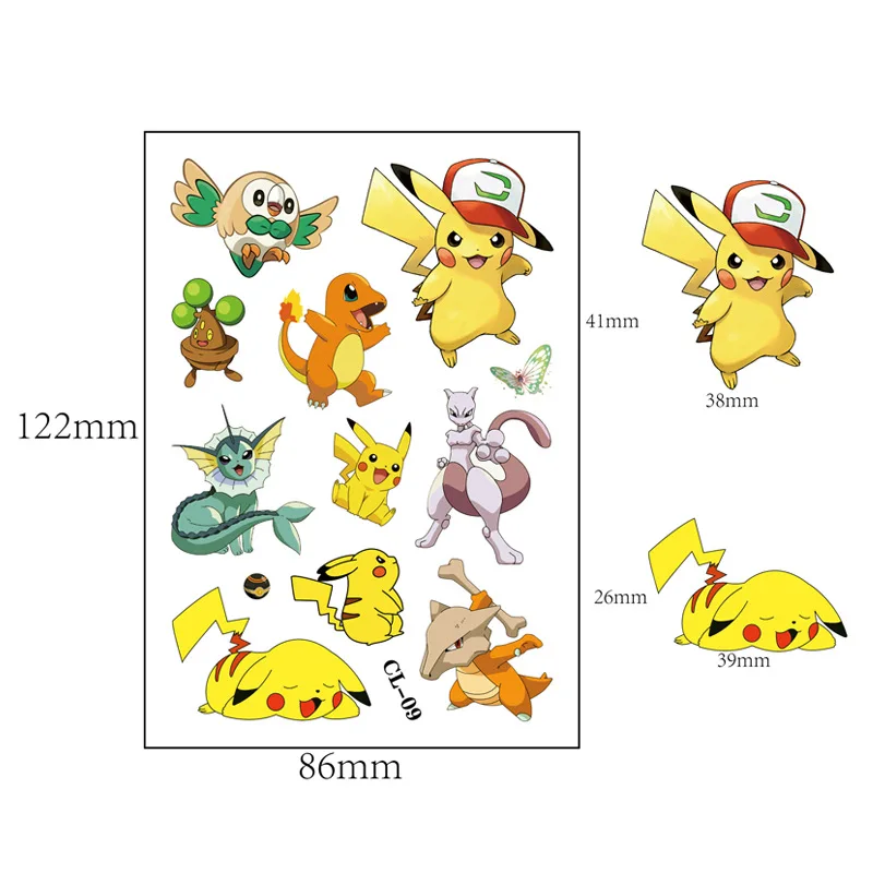 6 Stuks Cartoon Pokemon Pikachu Tattoo Stickers Waterdicht Schattige Luigi Sticker Grappige Kinderen Meisjes Kerst Verjaardagscadeau Beloning Speelgoed