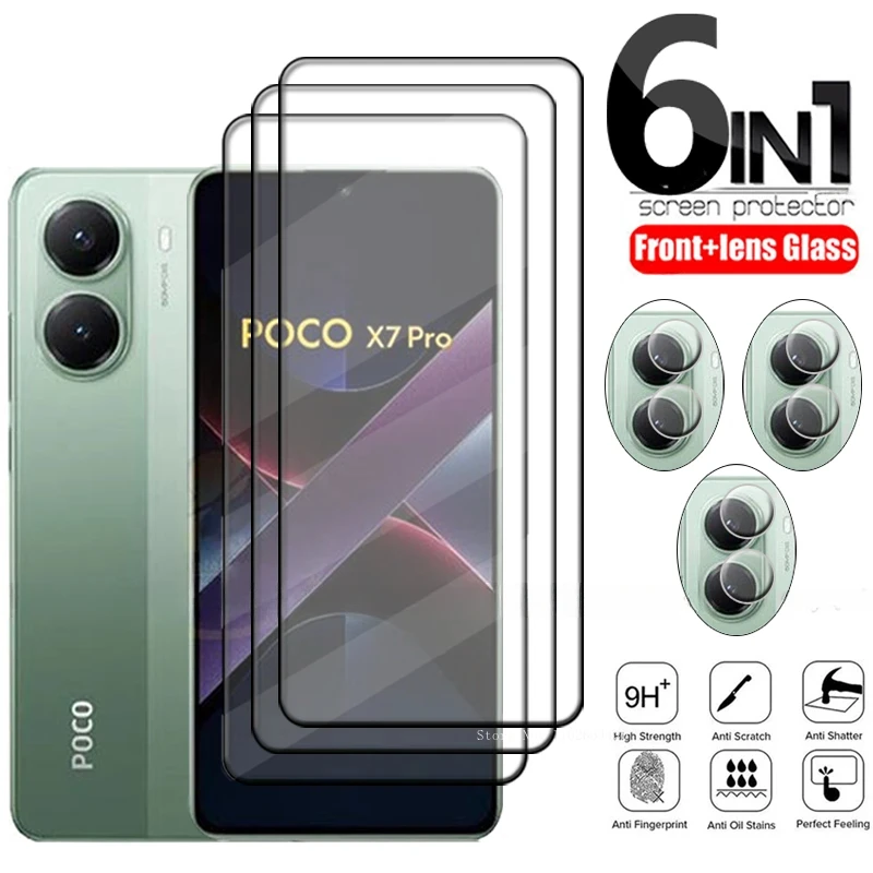 6-in-1Tempered Glass For Xiaomi Poco X7 Pro Lens Glass For Poco X7 Pro Protective Full Screen Protector For Poco X7 Pro