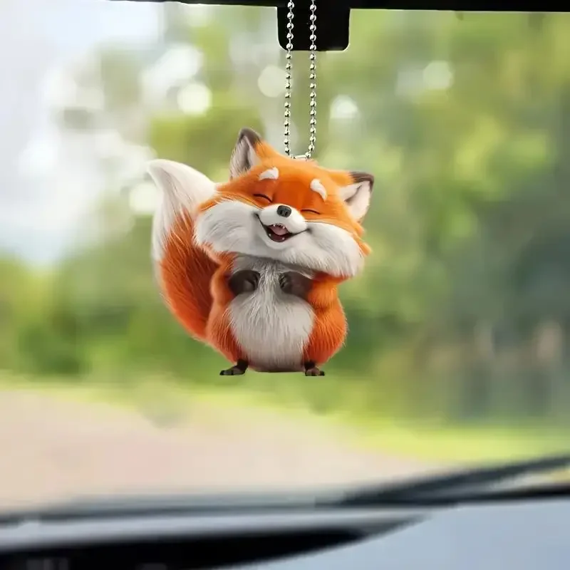 2D Flat Acrylic Cute Fox Key Rings Keychains Key Chains Sweet Animals Car Backpack Pendant Charm Fashion Jewelry Women Girl Gift