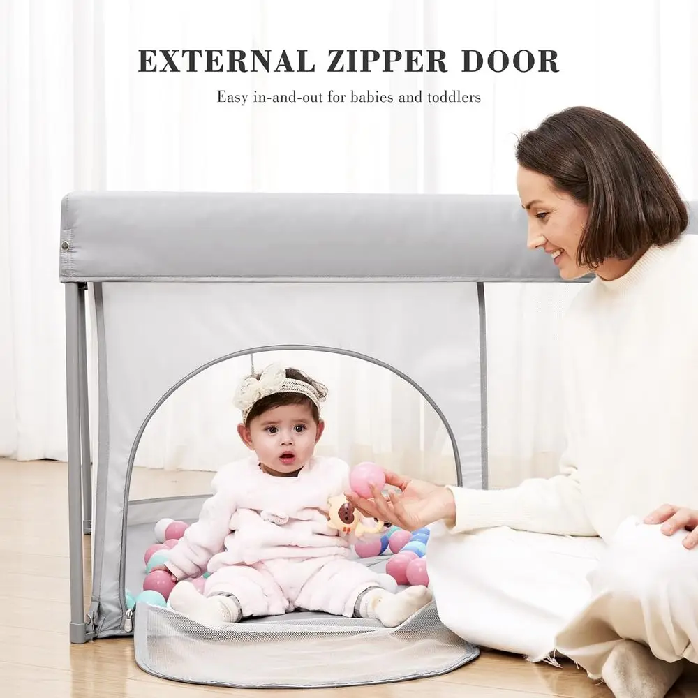 Draagbare opvouwbare speeltuin, 50 x 50, ademend gaas, ASTM F406 gecertificeerd voor baby's en peuters (lichtgrijs)