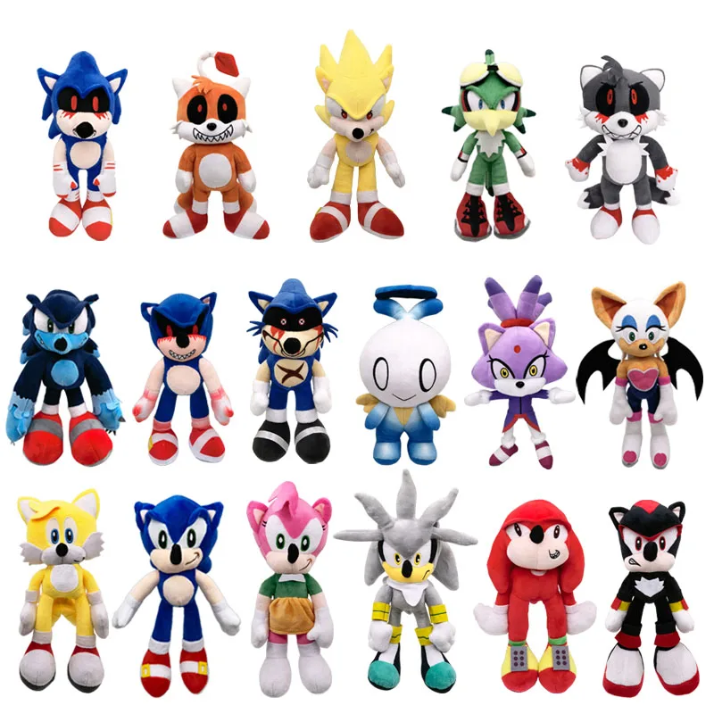 27-35cm Sonic the Hedgehog Plush Stuffed Toys Shadow Tails Jet the Hawk Blaze the Cat Soft Plushies Doll Kids Birthday Gifts Toy