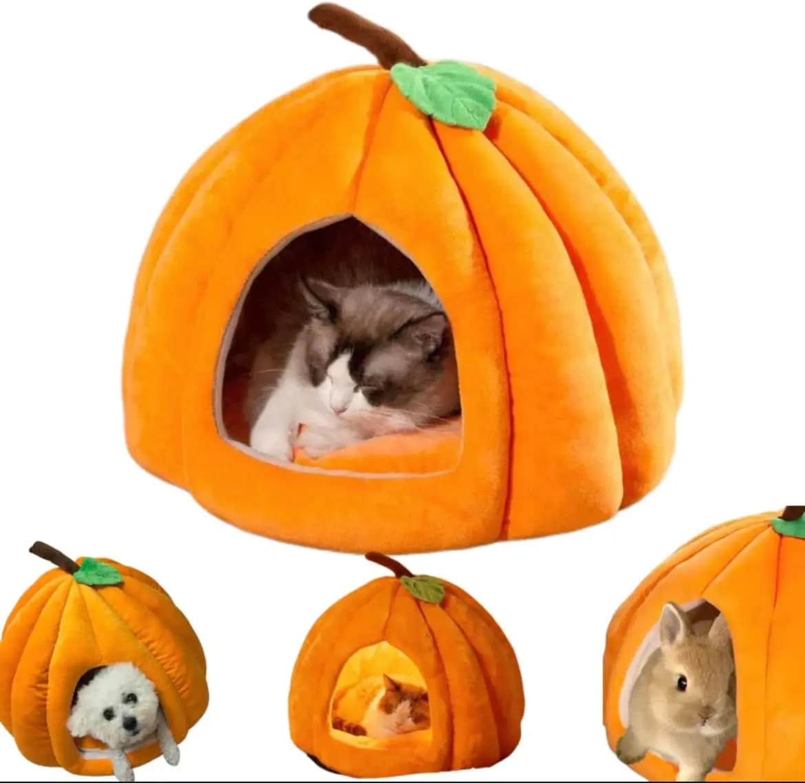 

Pumpkin Cat House, Cute Shape Cat Cave, Cozy Washable Cave Tent Cat Bed with Removable Cushion