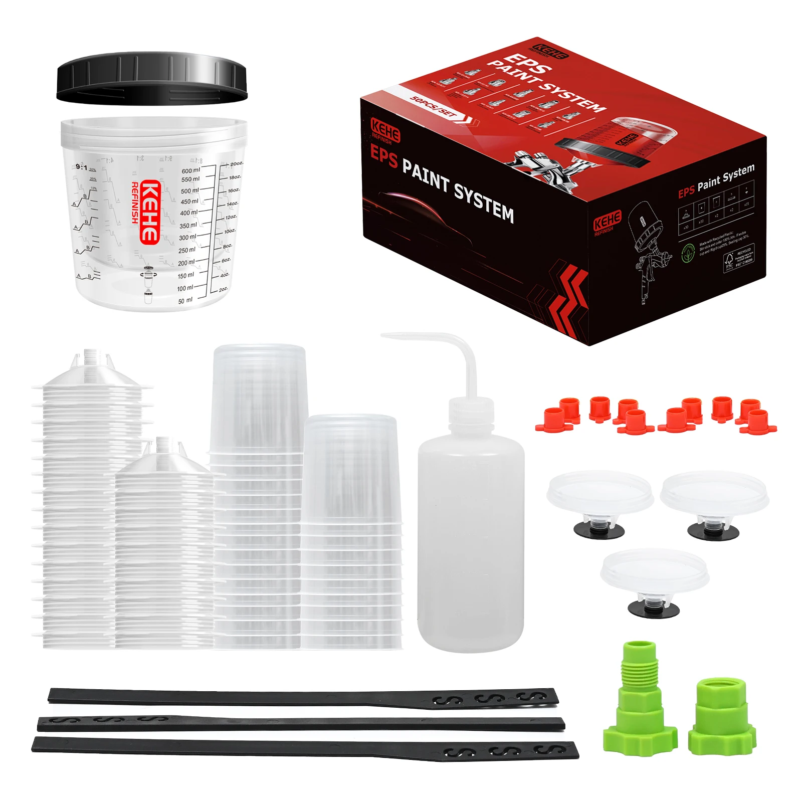 25Pcs Disposable Spray Gun Paint Mixing Cups – 175ml, 350ml, 600ml, 810ml Options Only 600ml Includes Spray Gun Cup Adapter