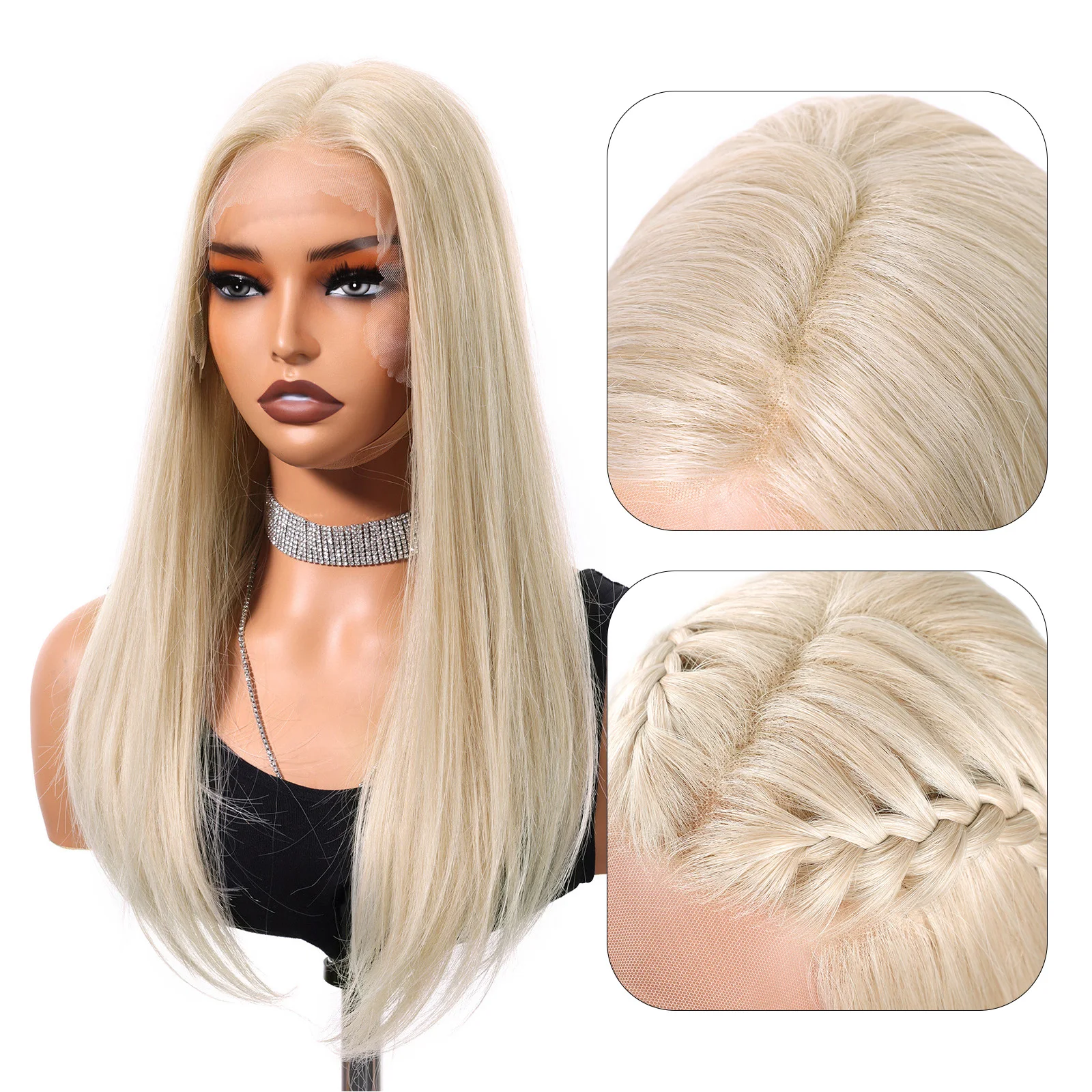 20in مستقيم الأبيض الاصطناعية الدانتيل الباروكات للنساء طويل أبيض 13*6 الدانتيل الباروكات الأمامية شعري طبيعي جزء مجاني يمكن كرة لولبية #2