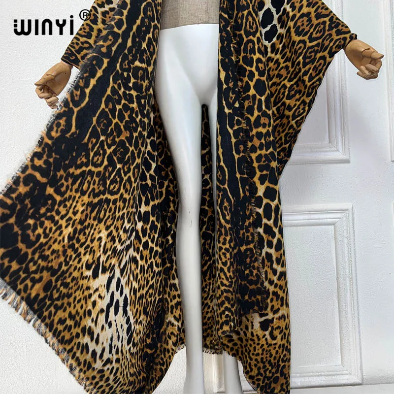 WINYI 2023 new winter clothes for women Leopard print Africa Luxury Long Fur Loose dress Thick Warm long down coat winter abaya