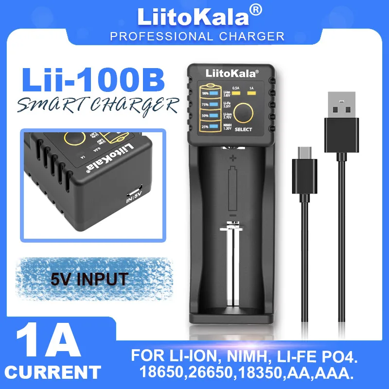 Liitokala Lii-100B 1.2v 3.7v 3.2V 3.85V AA /AAA 18650 18350 26650 10440 14500 16340 25500 NiMH lithium battery Smart charger