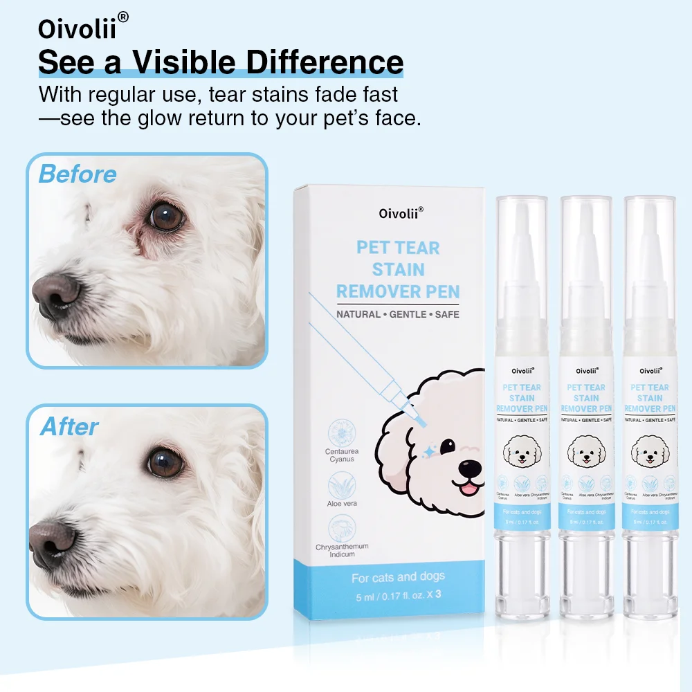 Pet Tear Stain Pen 5ml 3-Pack Set Natural Tear Stain Remover
