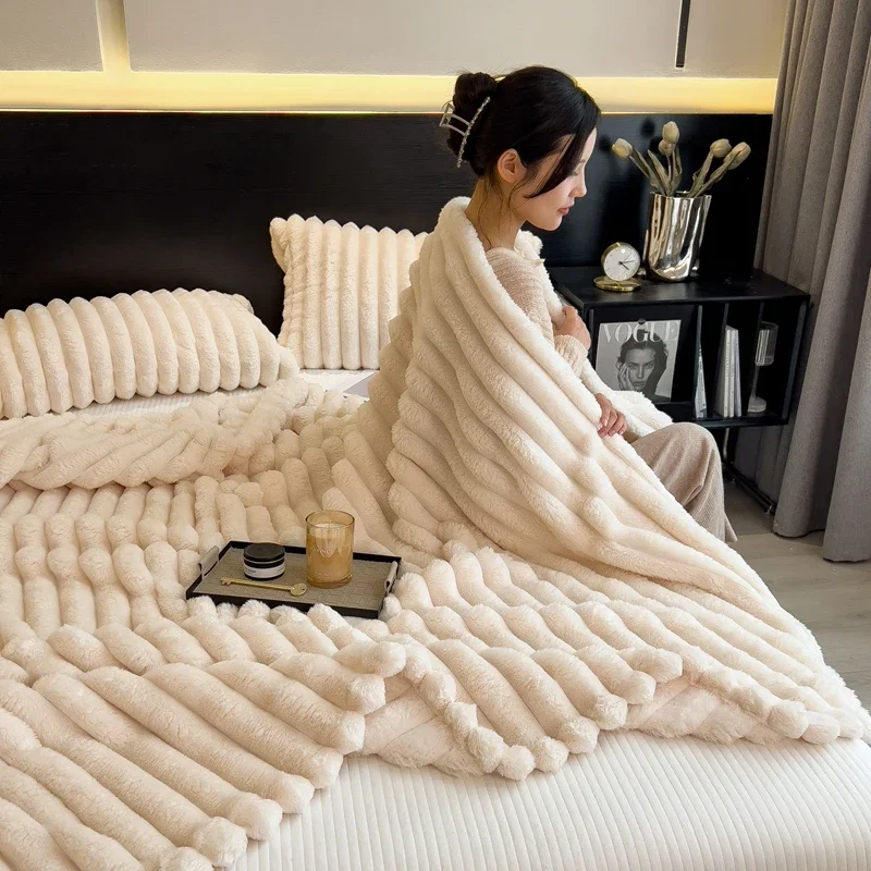 Solid Color Thickened Wide Striped Multifunctional Blanket Can Be Used As Bed Sheet Cover Blanket， Nap Blanket， Pet Blanket