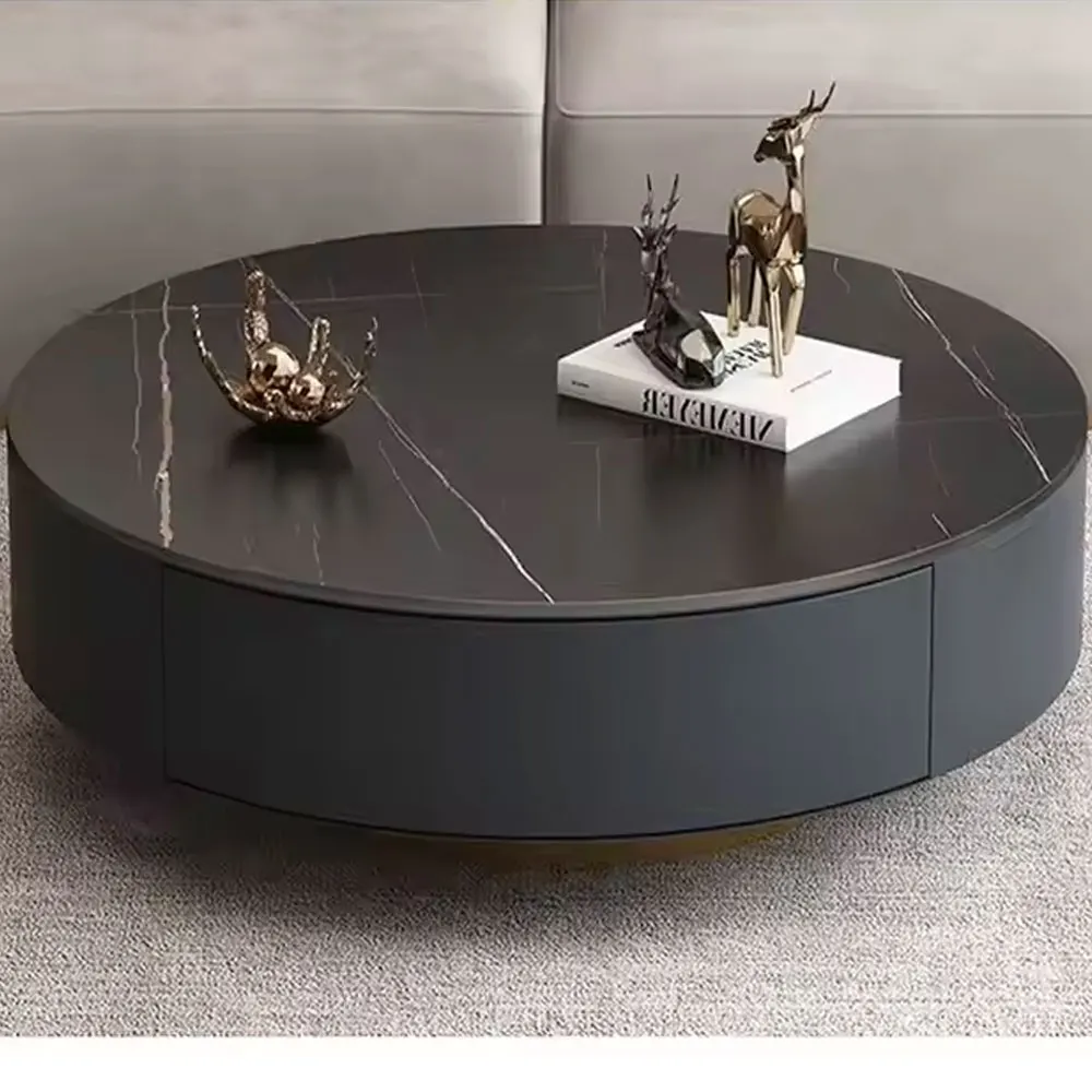 Customized Modern Design  Round Living Room Black Sintered Stone Coffee Table