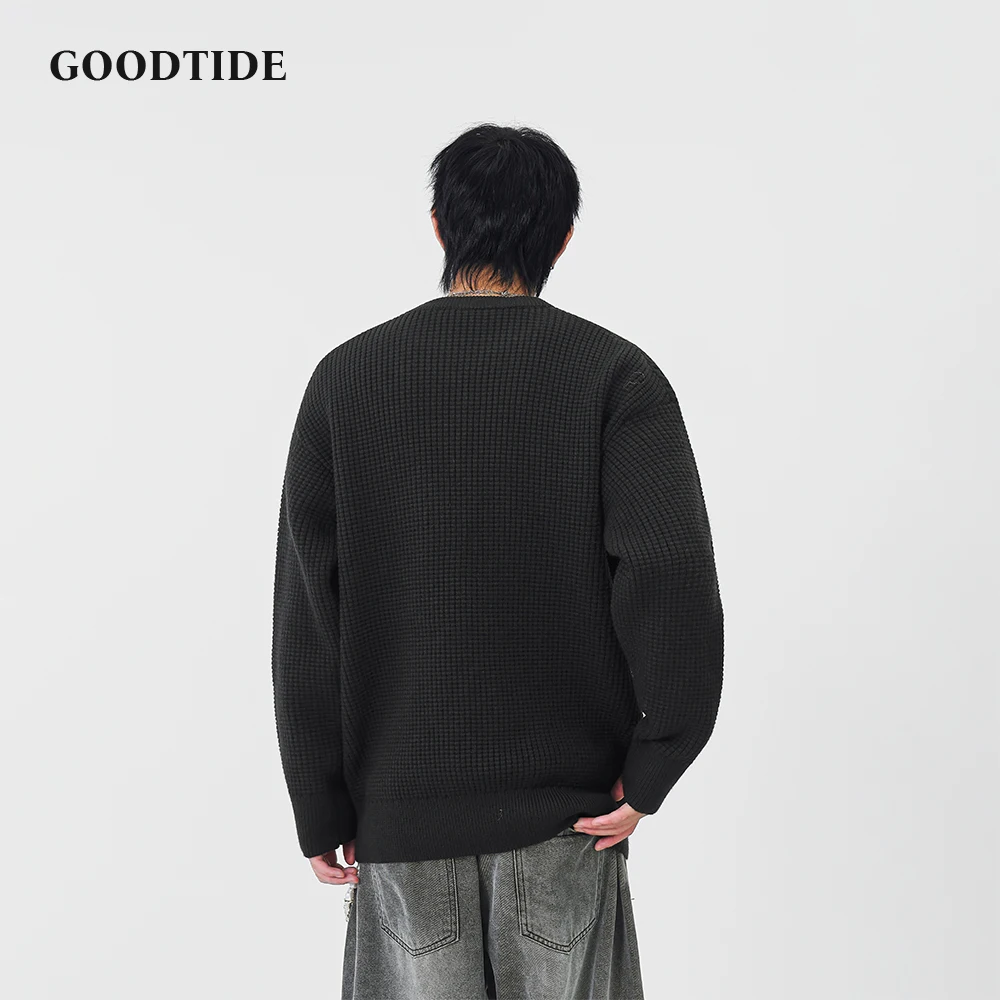 Fashion Men's Casual Crew Neck Sweater Waffle Knit Pullover Textured Panel Comfortable Soft Long Sleeve Jumper Winter Top