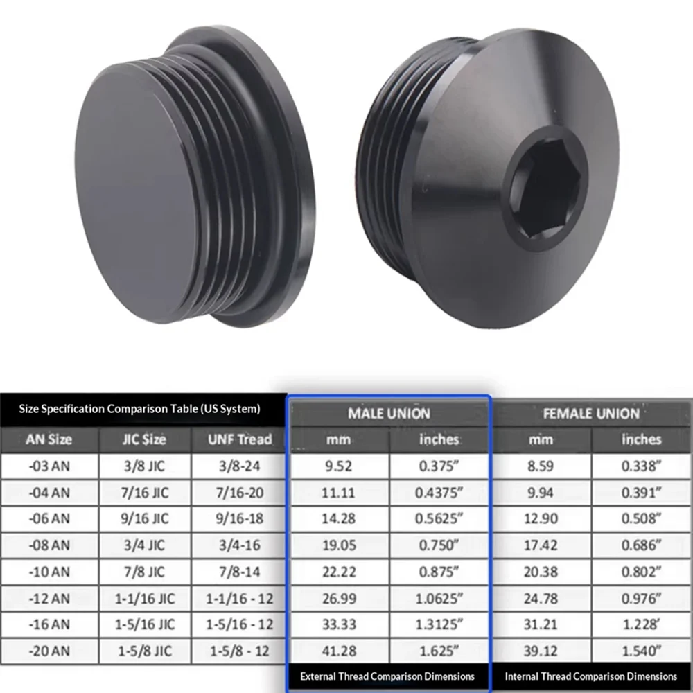 Automotive parts aluminum alloy plug AN4-AN20 American external threaded hole plug black hexagonal cylindrical plug with O-ring