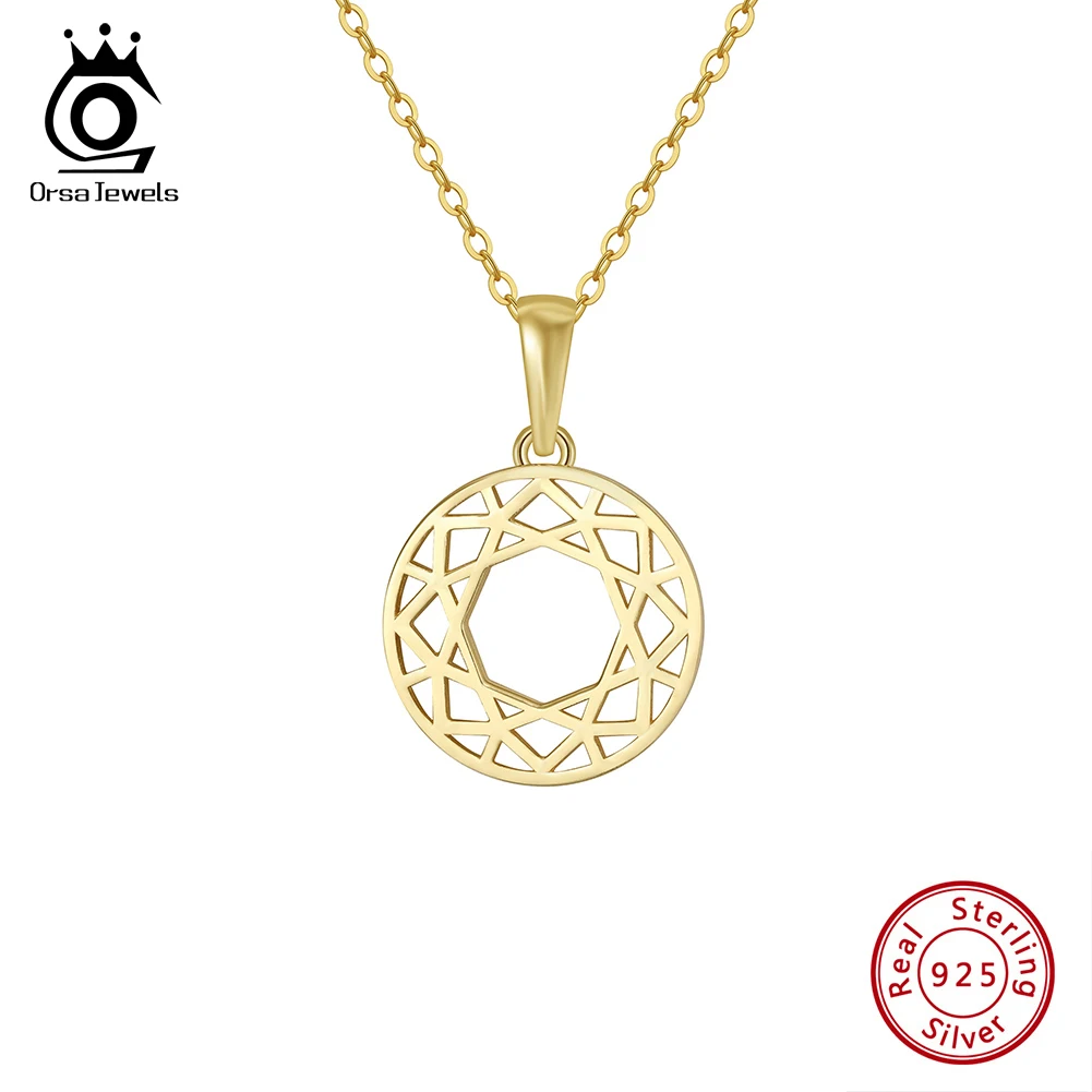 

ORSA JEWELS 14K Gold Round Hollow Pendant Necklace for Women 925 Sterling Silver Fashion Necklace Anniversary Jewelry Gift APN36