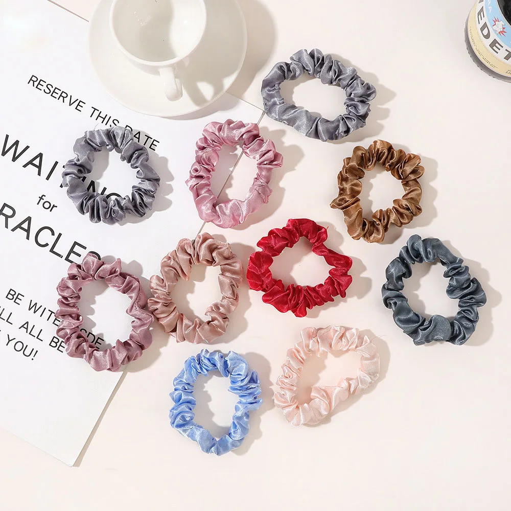 3PcS Silk Thin Satin Hair Scrunchies Elastic Hair Bobbles Ponytail Holder Vintage Hair Ties Accessories for Women Wholesale