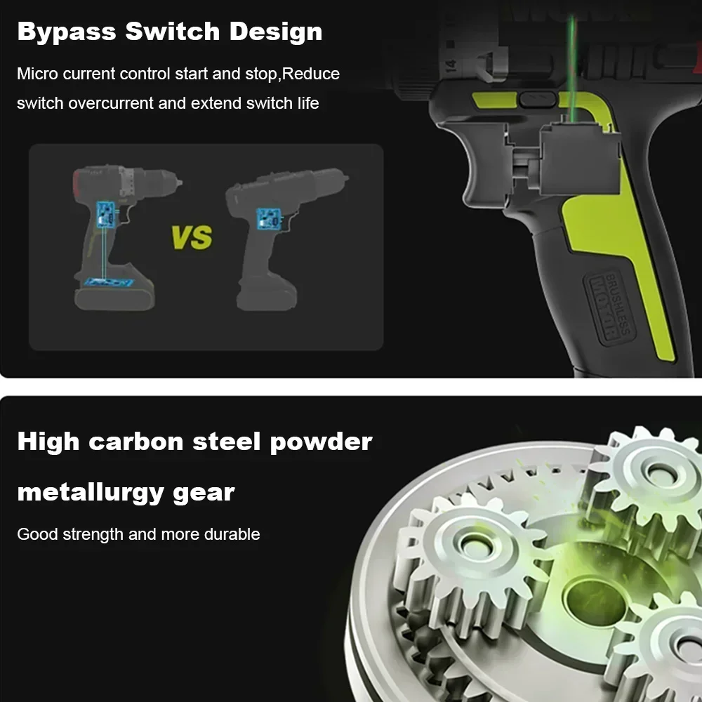 WORX WU182 Wireless Dual Speed Drill Brushless 20v 60Nm 2100rpm Metal Chuck 13mm for Wood and MetalWorking Share Green Battery