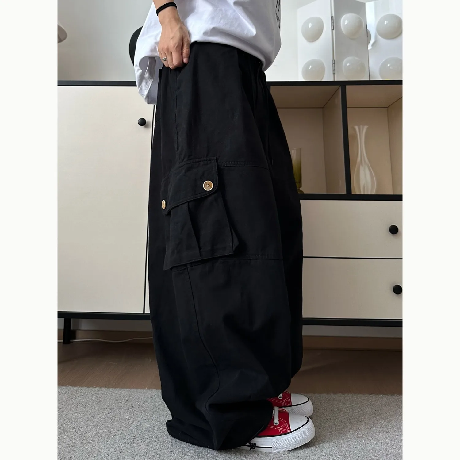 

American Retro Casual Pants Men Summer Trendy Lazy Wide Leg Workwear Trousers Big ket Loose Match Long Pants