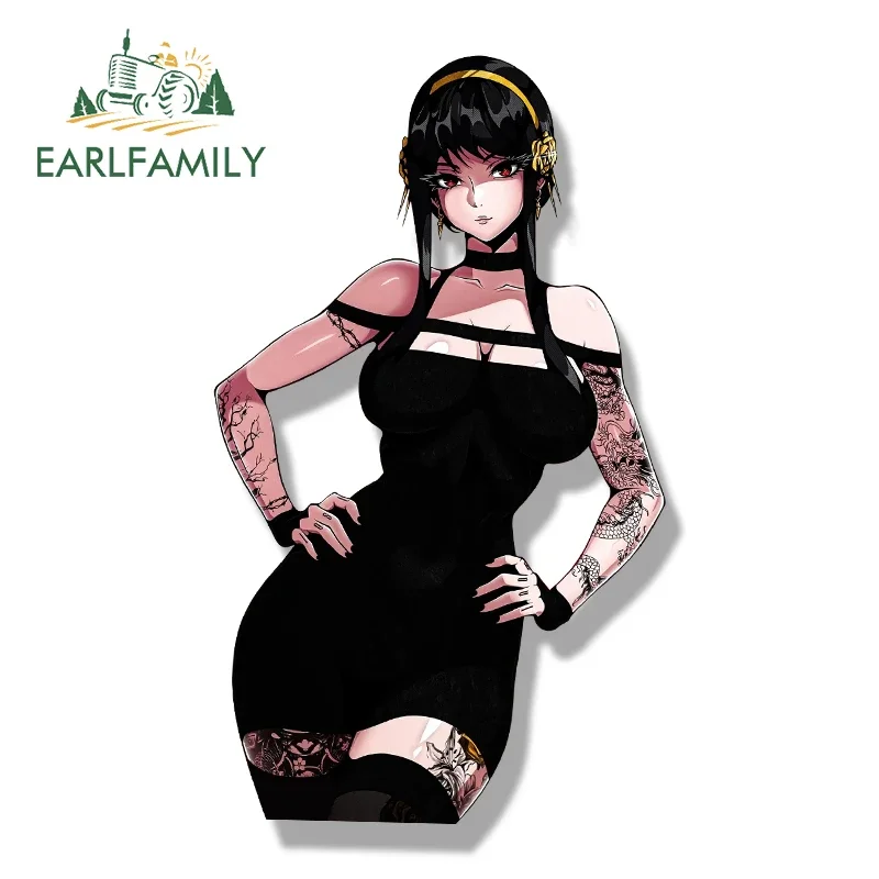 EARLFAMILY Tattoo Yor Forger Peek Car Sticker Hot Anime Waifu Sketch Decal JDM Chibi Big Head Graffiti Helmet Slap Stickers view 2