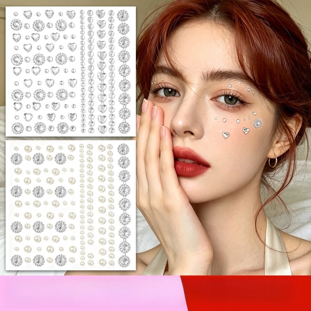 Pearl Diamond Face Stickers Laser Stage Eye Makeup Eye Tail Stickers Diamond Stickers for Face Accessories Makeup Stickers