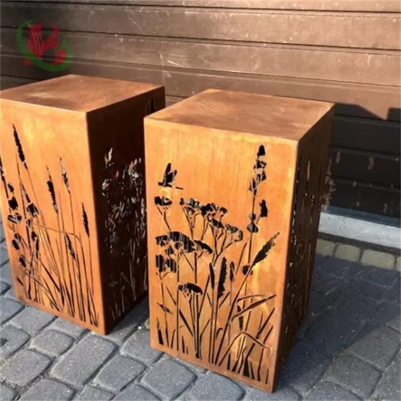 Corten Steel Rust Colour Bollard Lights Lawn Light Garden Bollard square Light Box