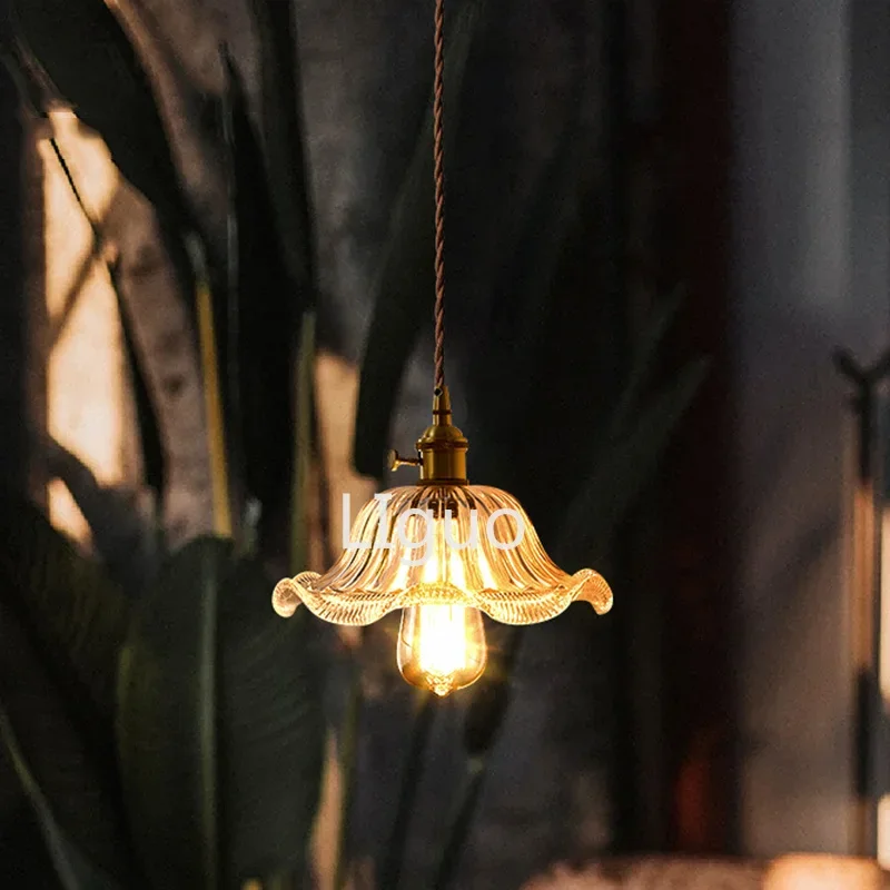 

American Country Retro Flower Pendant Light Nostalgic Coffee Bar Clothing Shop Glass Chandelier Indoor Lighting For Home