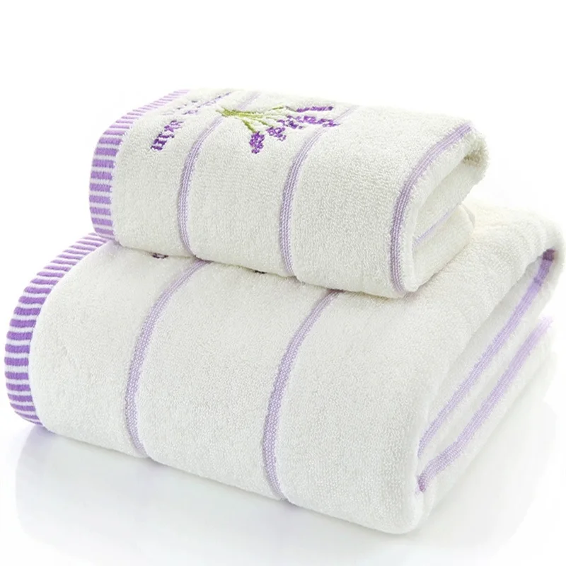 2pcs/set Lavender Cotton Terry Cloth Purple White Towel Set Toalhas De Banho 1pc Bath Towel Brand 1pc Hand Face Towel Drop Ship