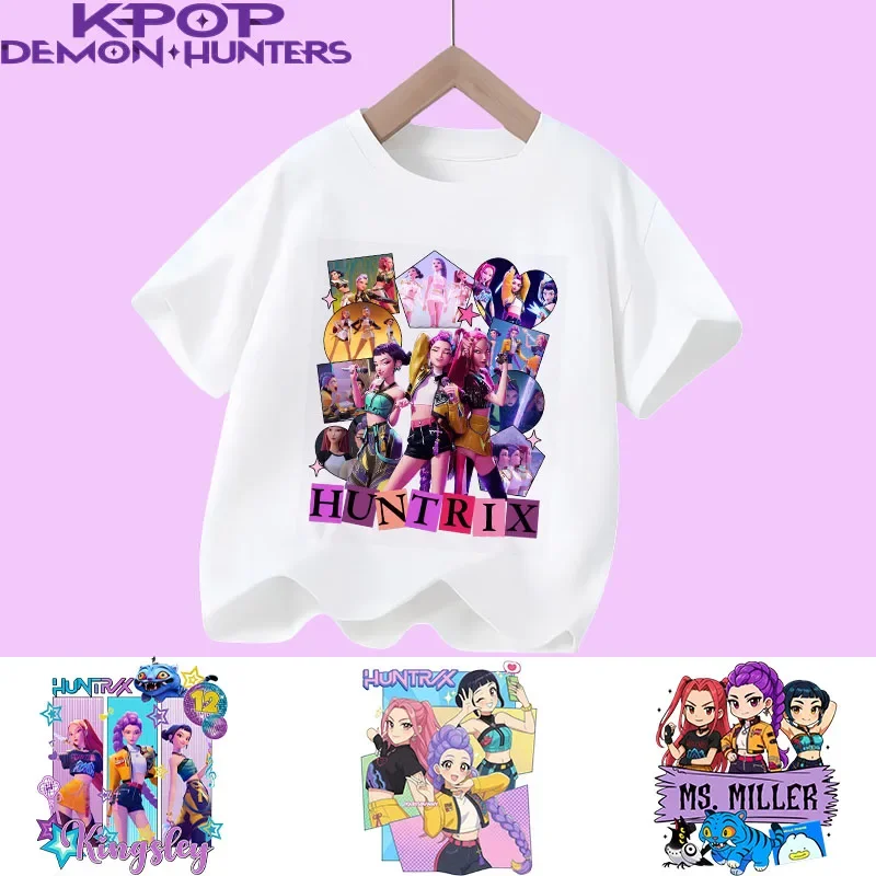 

Модная повседневная футболка из мягкого хлопка для девочек 2026 года: детская одежда, подарки для фанатов K-Pop Demon Hunters, детская модная одежда