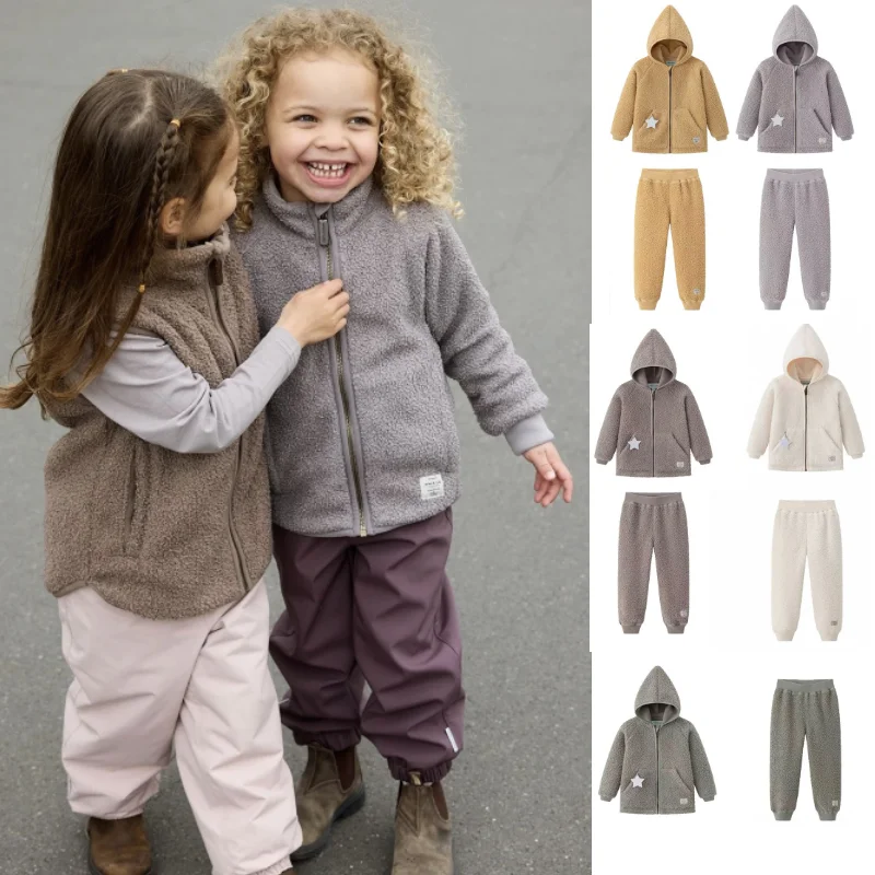 

Children's Jacket Set 2025 Winter New Arrival Cartoon Fashion Thickened Warm Boys Girls Hooded Jacket Pure Cotton Fashion Pants